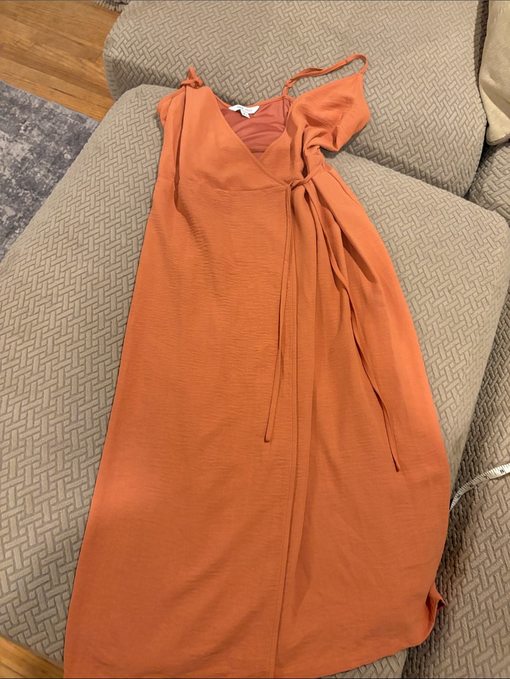 Nine West One-Shoulder Wrap Midi Dress in Burnt Orange